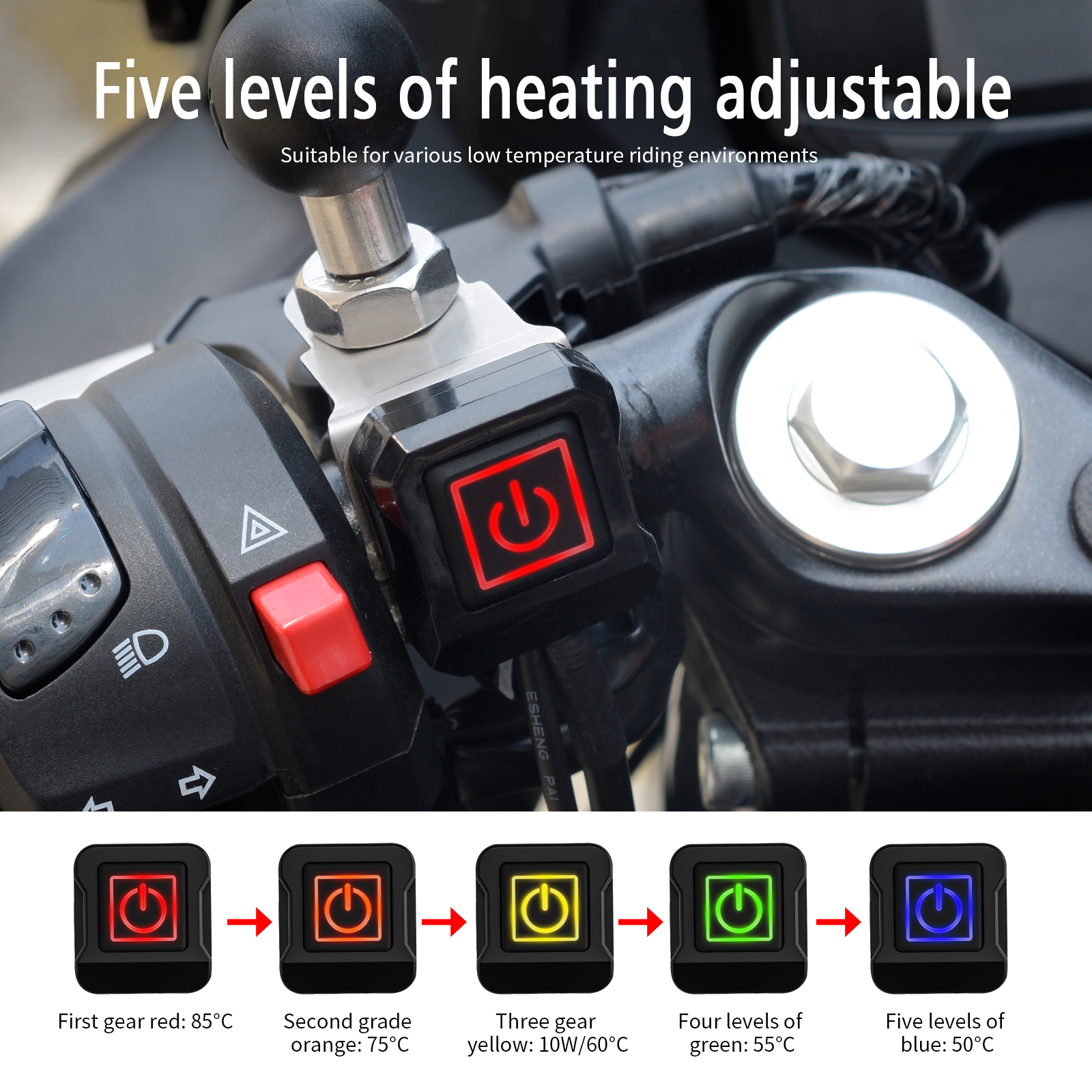 Removable Heated Grip Covers With 5 Temperature Controls For Motorcycle
