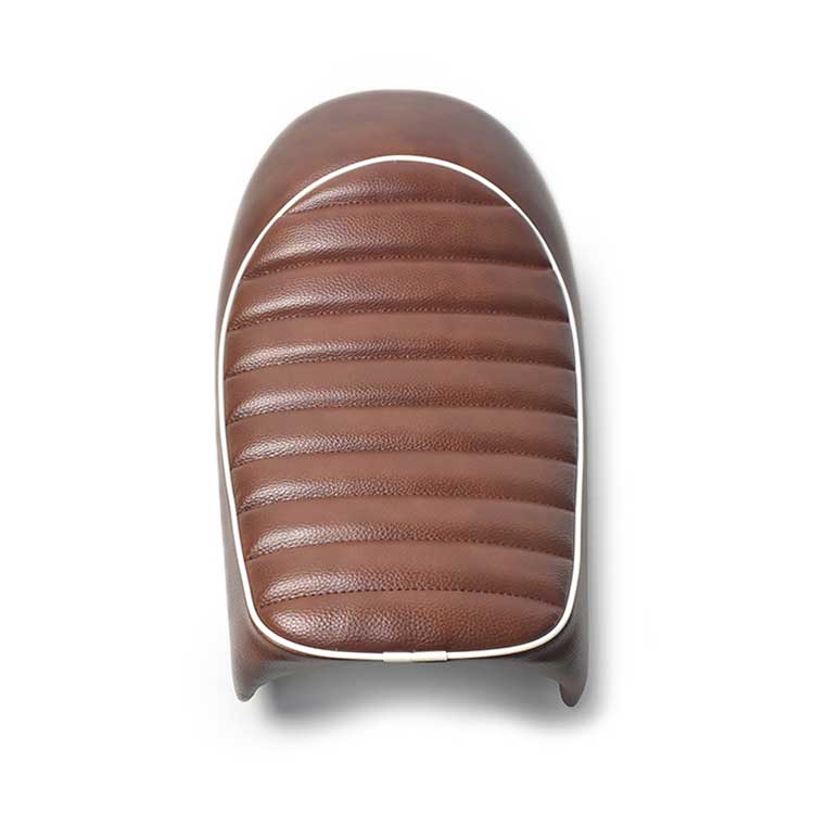 Cafe Racer Style Seat - Brown & White Piping